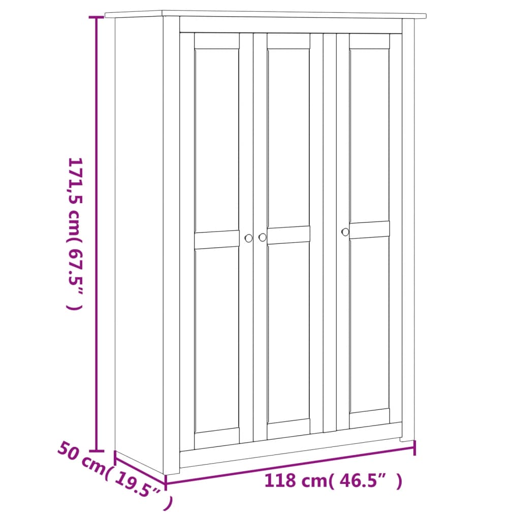 vidaXL Wardrobe Bedroom Clothes Storage Organizer Closet Pine Panama Range-32