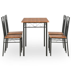 vidaXL Dining Table and Chair Kitchen Dining Set Table MDF and Steel Brown-7