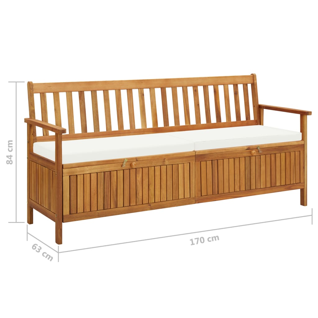 vidaXL Storage Bench with Cushion 66.9" Solid Acacia Wood-7