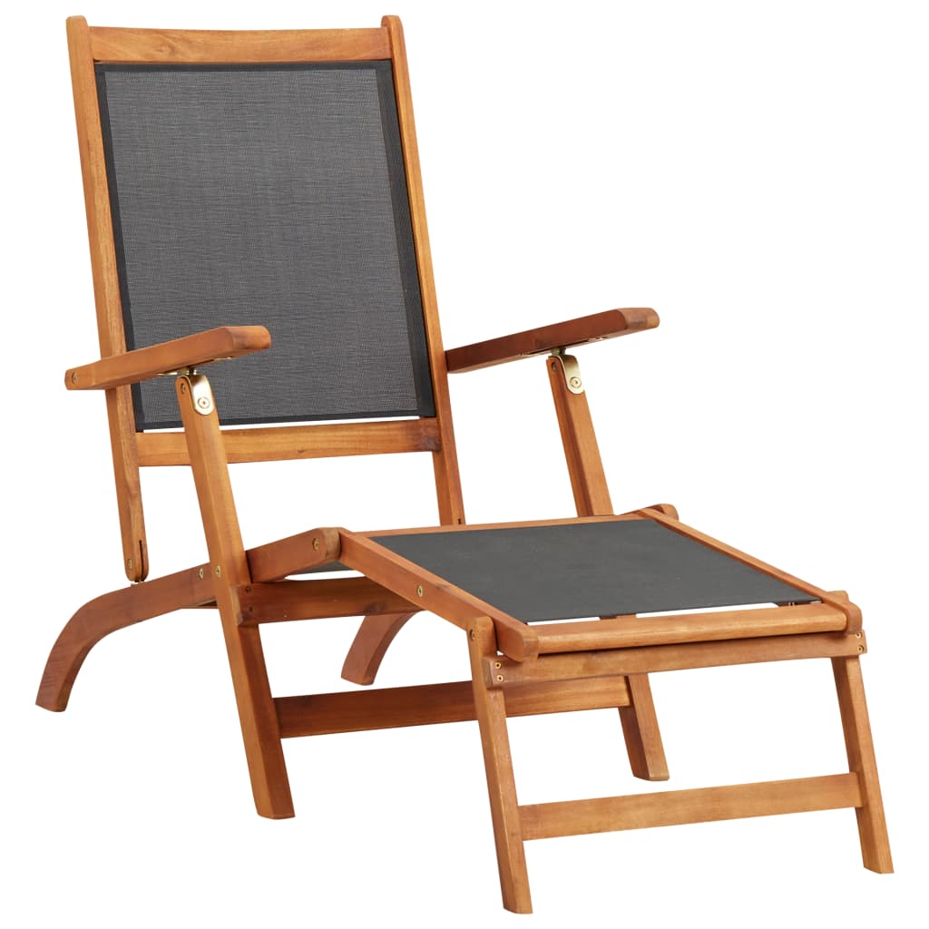 vidaXL Patio Deck Chair Solid Acacia Wood and Textilene-0