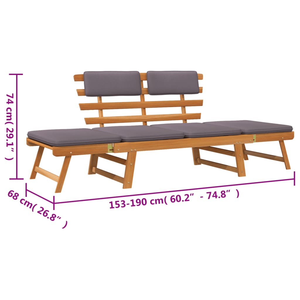 vidaXL Patio Bench Outdoor Garden Bench with Cushions 2-in-1 Solid Wood Acacia-45