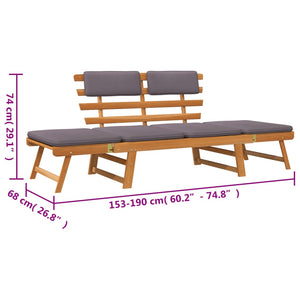 vidaXL Patio Bench Outdoor Garden Bench with Cushions 2-in-1 Solid Wood Acacia-45