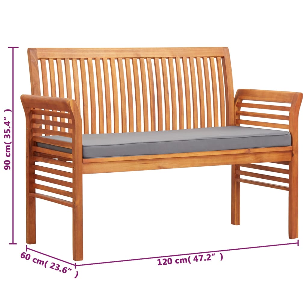 vidaXL Outdoor Patio Bench 2-Seater Patio Bench with Cushion Solid Wood Acacia-13