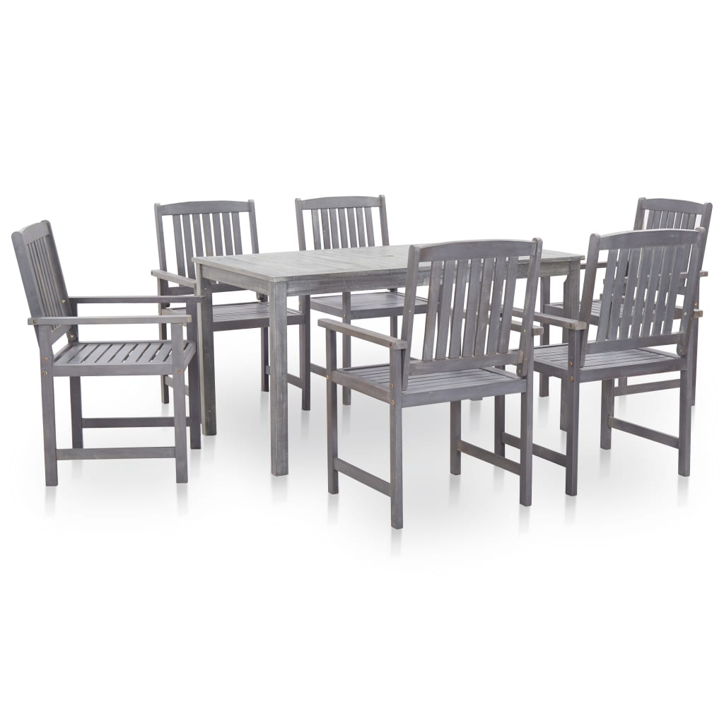 vidaXL 7 Piece Patio Dining Set Solid Acacia Wood Outdoor Garden Brown/Gray-2