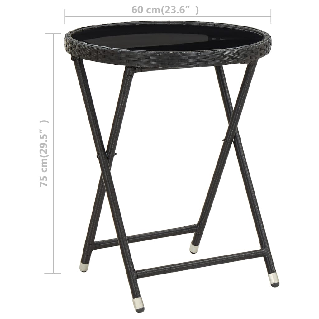 vidaXL Tea Table Black 23.6" Poly Rattan and Tempered Glass-4