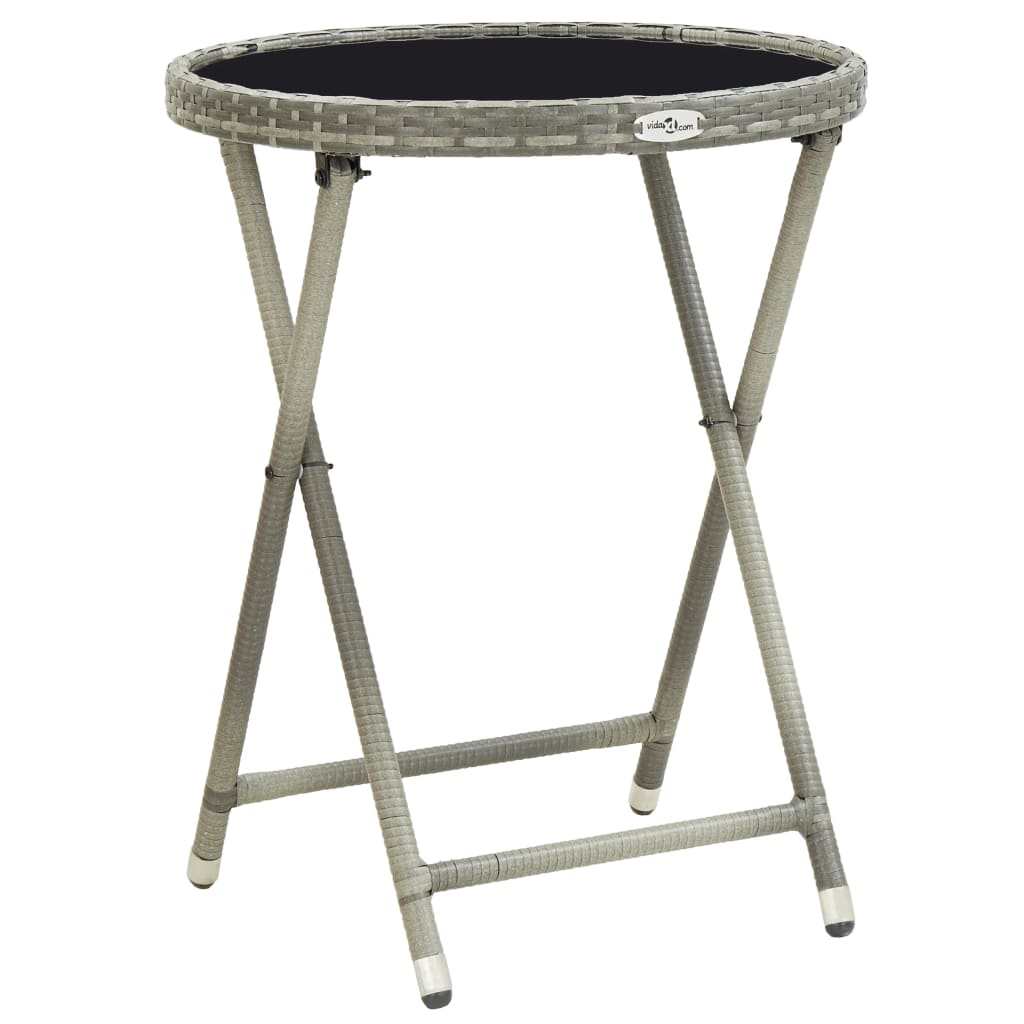 vidaXL Tea Table Gray 23.6" Poly Rattan and Tempered Glass-5