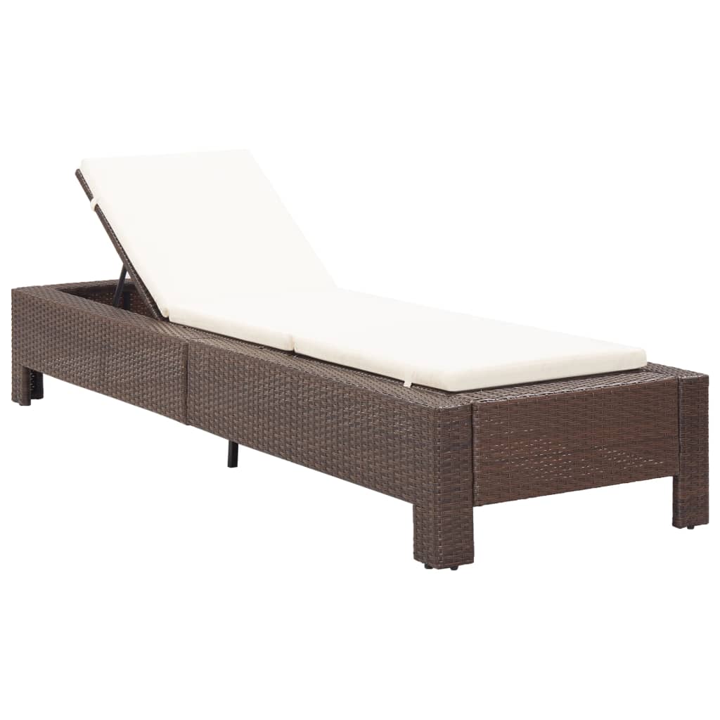 vidaXL Sunbed with Cushion Brown Poly Rattan-14