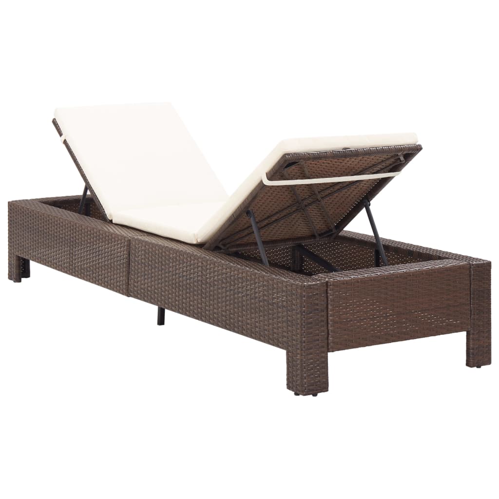 vidaXL Sunbed with Cushion Brown Poly Rattan-32