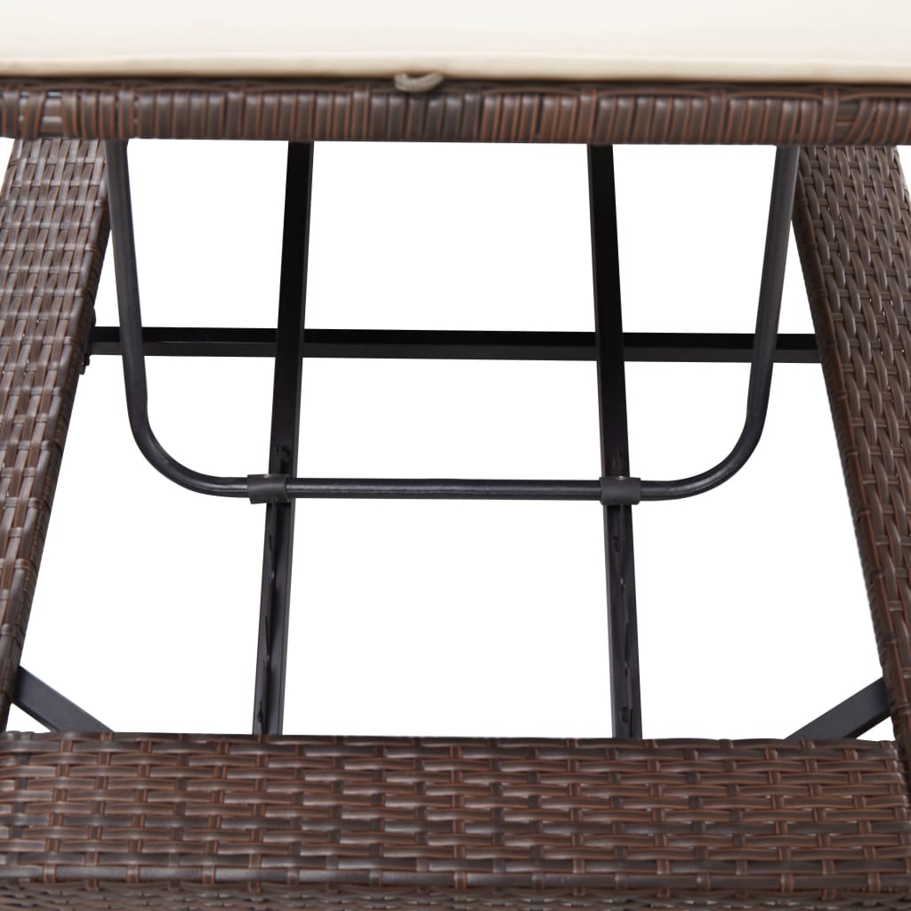 vidaXL Sunbed with Cushion Brown Poly Rattan-22