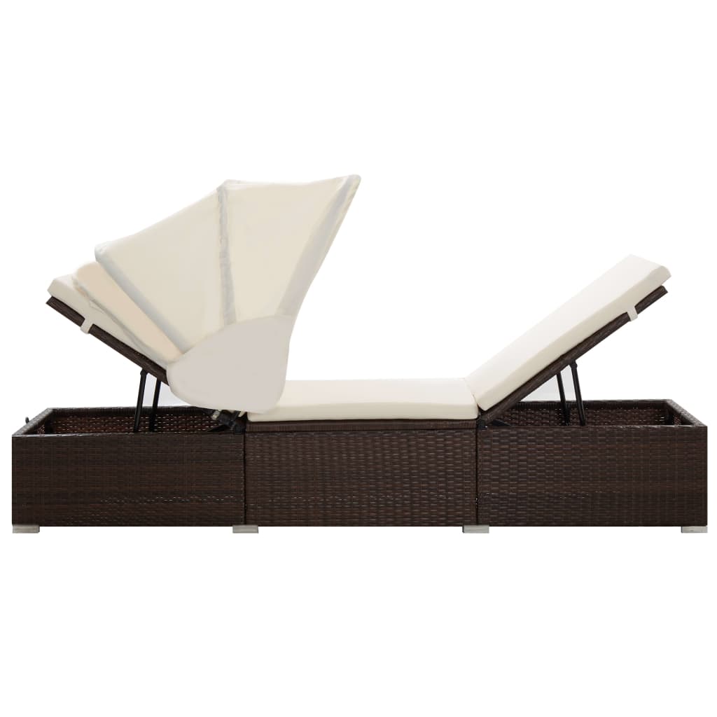 vidaXL Patio Lounge Chair Outdoor Sunbed with Foldable Canopy Poly Rattan-6