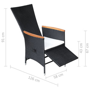 vidaXL Reclining Patio Chairs 2 pcs with Cushions Poly Rattan Black-8