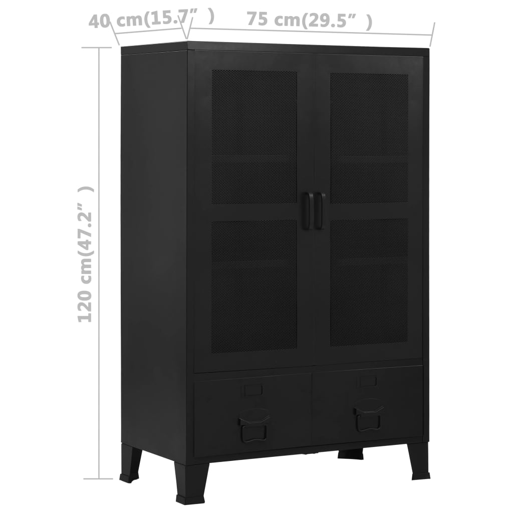 vidaXL Office Cabinet with Mesh Doors Industrial Black 29.5"x15.7"x47.2" Steel-8