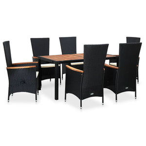 vidaXL Patio Dining Set 7 Piece Dining Table Set Poly Rattan Acacia Wood Black-3