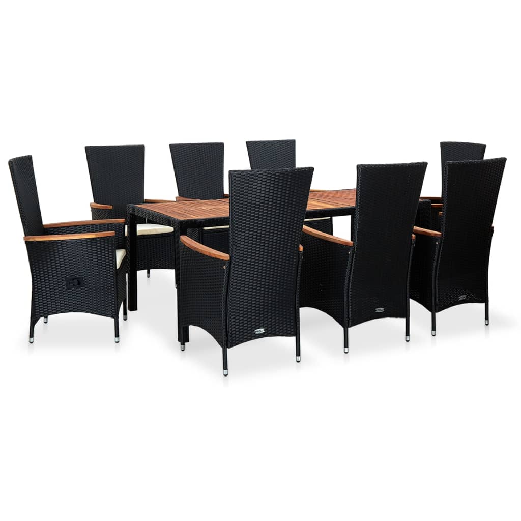 vidaXL Patio Dining Set 7 Piece Dining Table Set Poly Rattan Acacia Wood Black-9