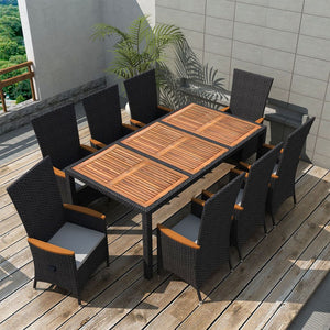 vidaXL Patio Dining Set 7 Piece Dining Table Set Poly Rattan Acacia Wood Black-7