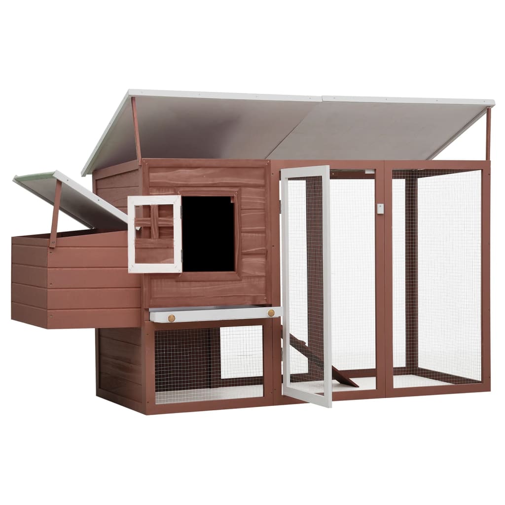 vidaXL Chicken Coop and Run Hen House with Nesting Box and Ramp Solid Wood-27