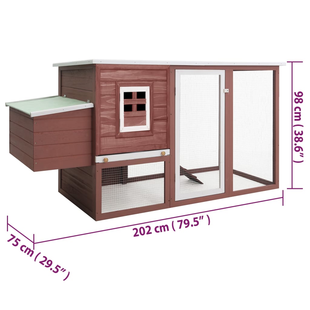 vidaXL Chicken Coop and Run Hen House with Nesting Box and Ramp Solid Wood-9