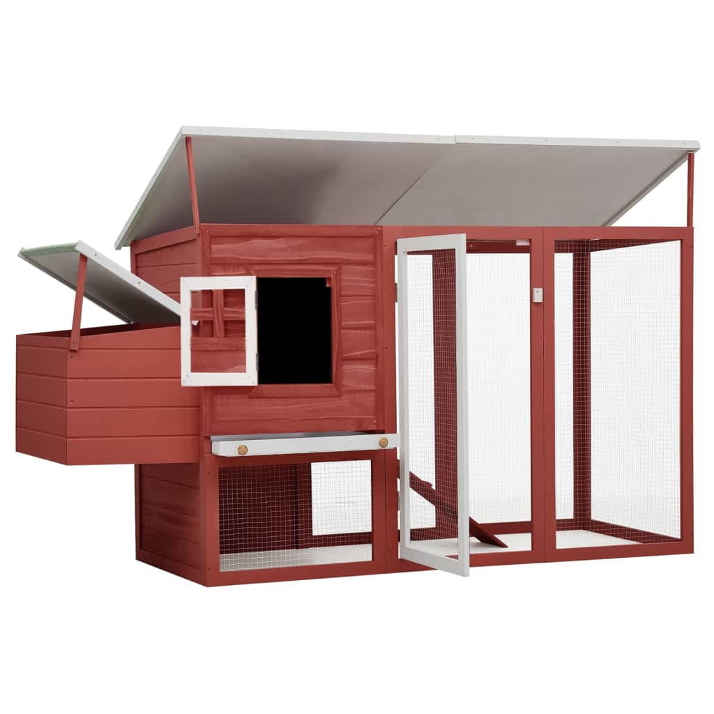 vidaXL Chicken Coop and Run Hen House with Nesting Box and Ramp Solid Wood-10