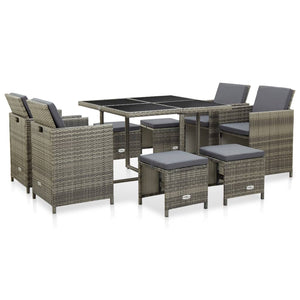 vidaXL 5 Piece Patio Dining Set with Cushions Poly Rattan Brown-0