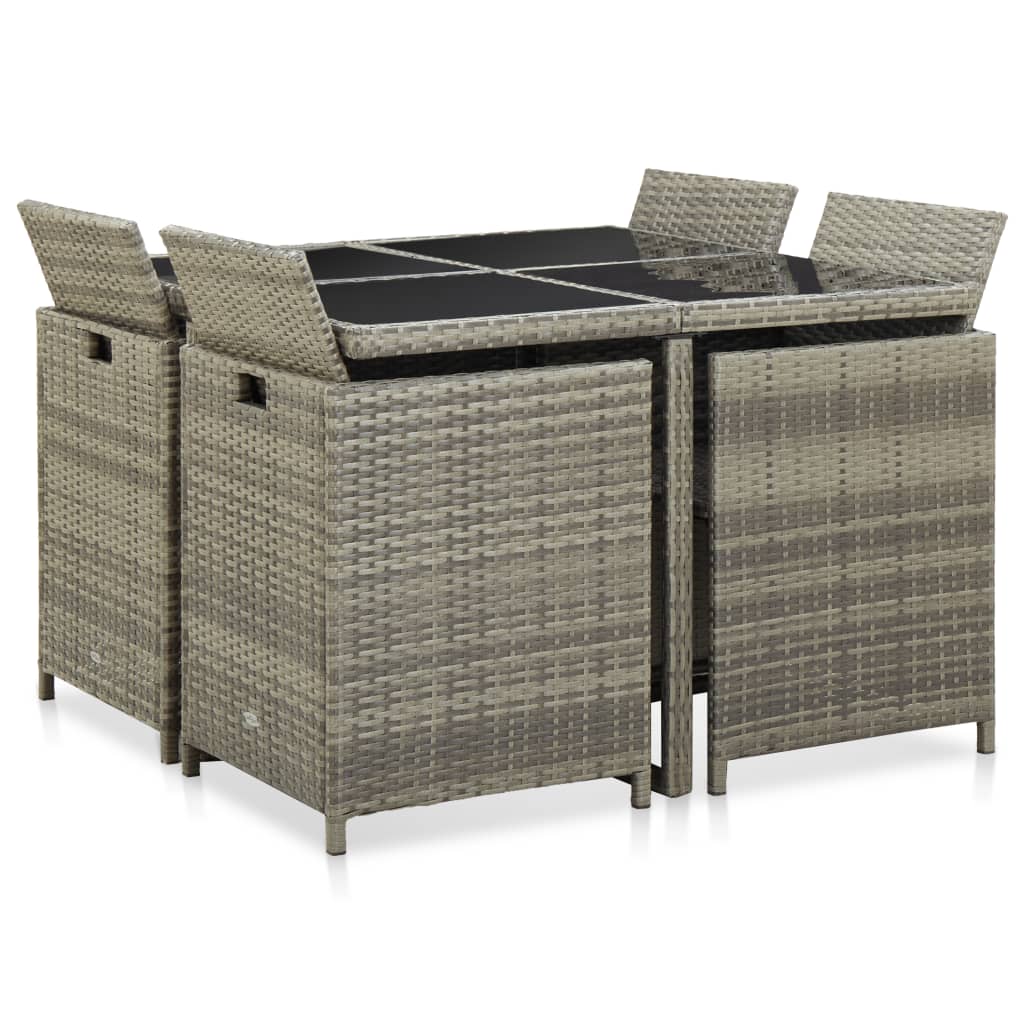 vidaXL 5 Piece Patio Dining Set with Cushions Poly Rattan Brown-30