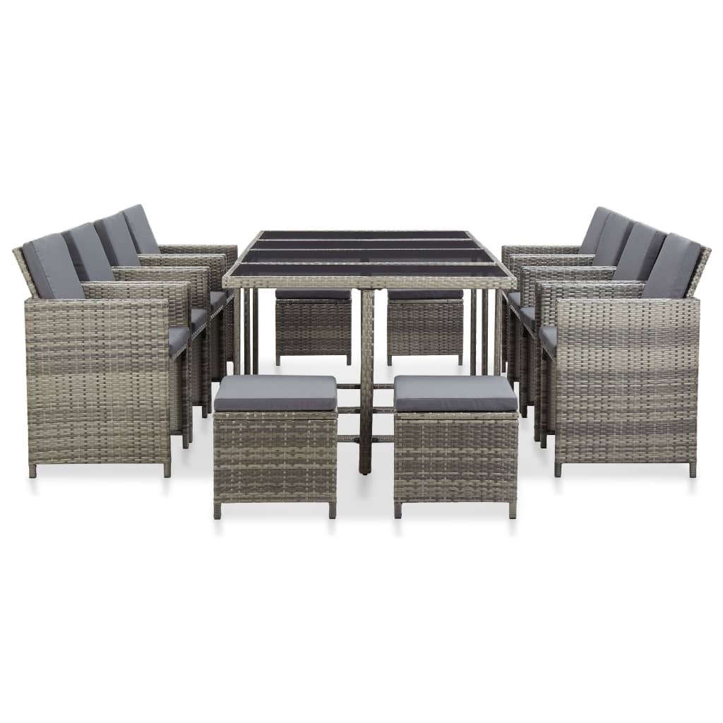 vidaXL 5 Piece Patio Dining Set with Cushions Poly Rattan Brown-11