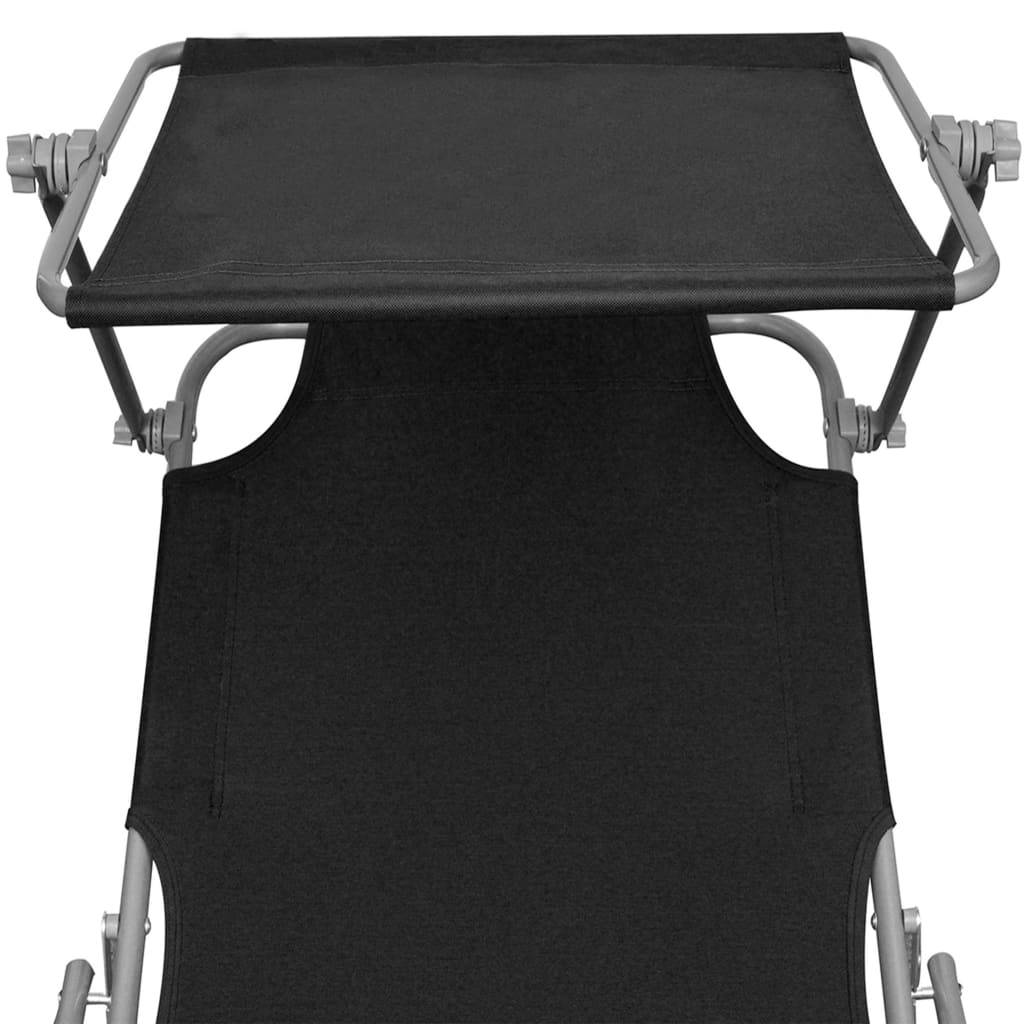 vidaXL Patio Lounge Chair Folding Sunlounger Porch Sunbed with Canopy Aluminum-2