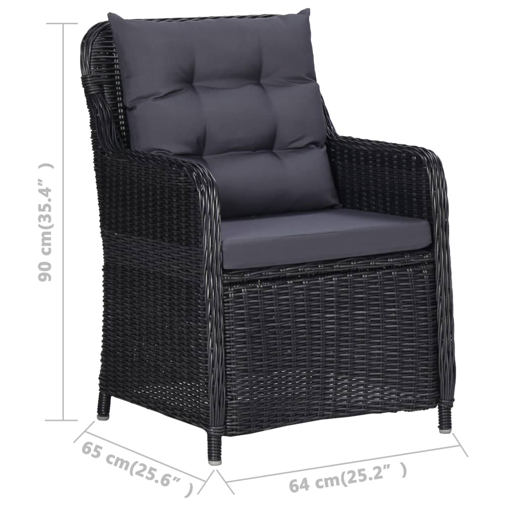 vidaXL Patio Chairs 2 pcs with Cushions Poly Rattan Black-7