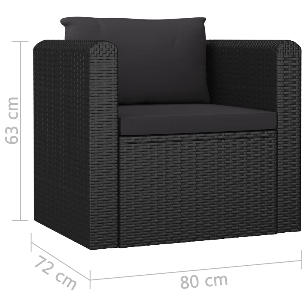 vidaXL Single Sofa with Cushions Poly Rattan Black-0