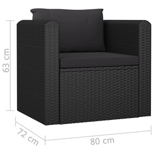 vidaXL Single Sofa with Cushions Poly Rattan Black-5