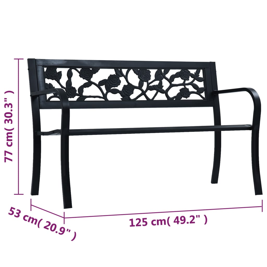 vidaXL Patio Bench 49.2" Black Steel-1