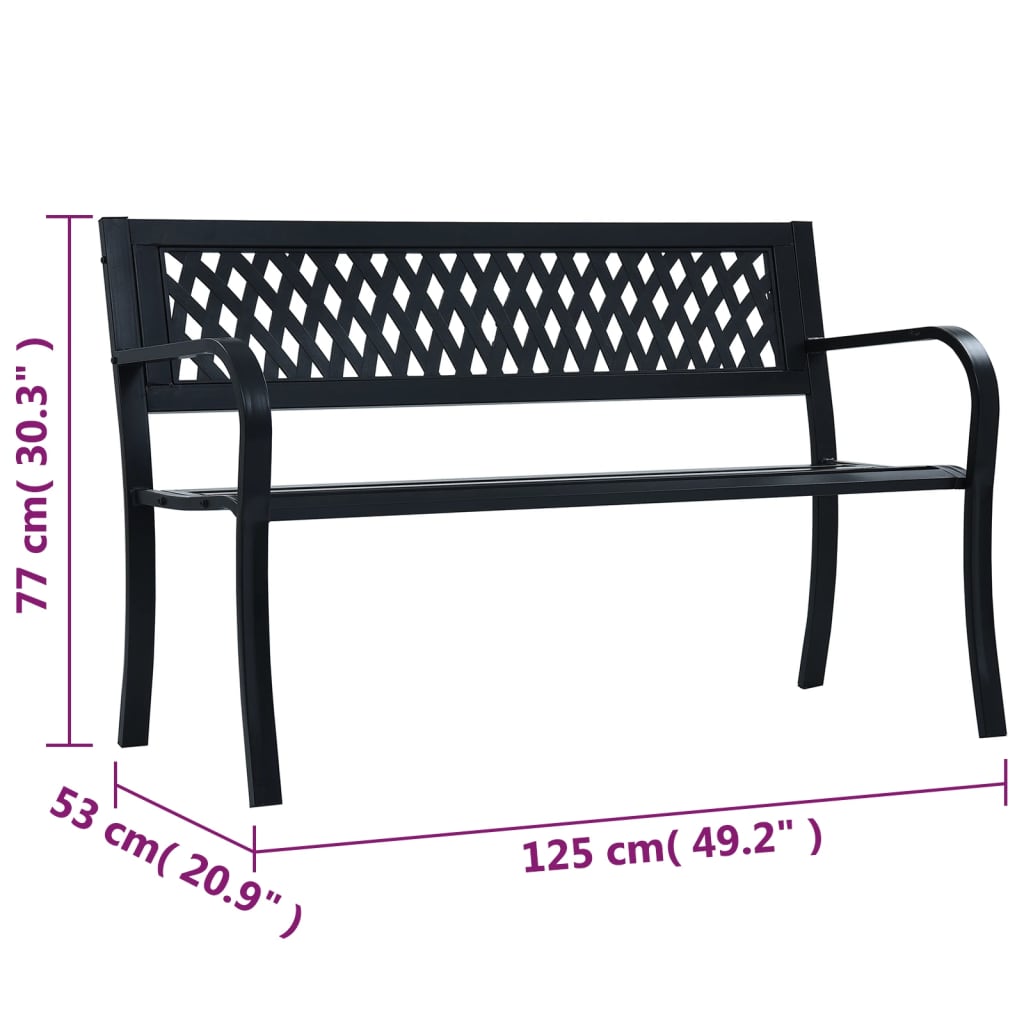 vidaXL Patio Bench 49.2" Black Steel-0