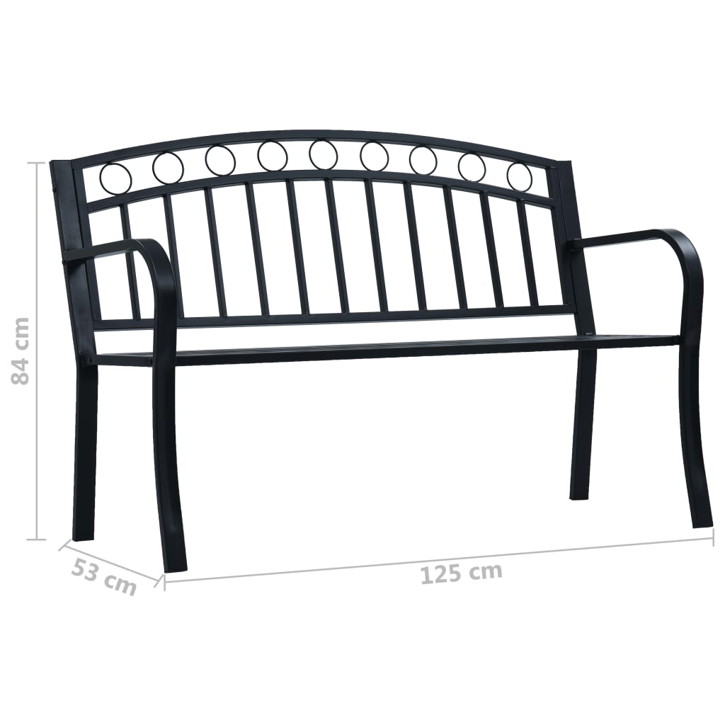 vidaXL Patio Bench 49.2" Black Steel-7