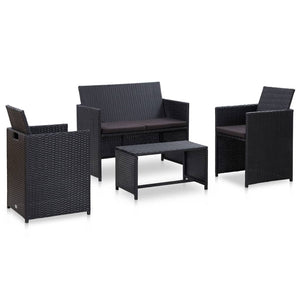 vidaXL Patio Furniture Set 4 Piece Loveseat Sofa with Cushions Poly Rattan-13