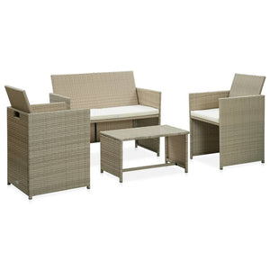 vidaXL Patio Furniture Set 4 Piece Loveseat Sofa with Cushions Poly Rattan-1