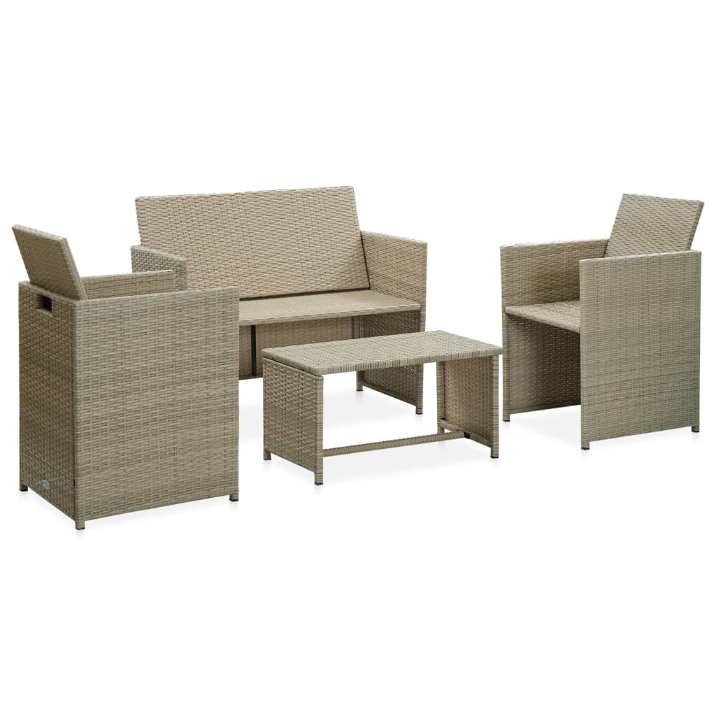 vidaXL Patio Furniture Set 4 Piece Loveseat Sofa with Cushions Poly Rattan-5