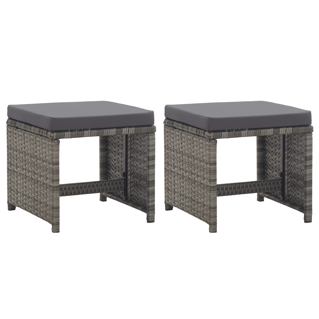 vidaXL Patio Furniture 2 Pcs Outdoor Patio Stool with Cushions Poly Rattan-1