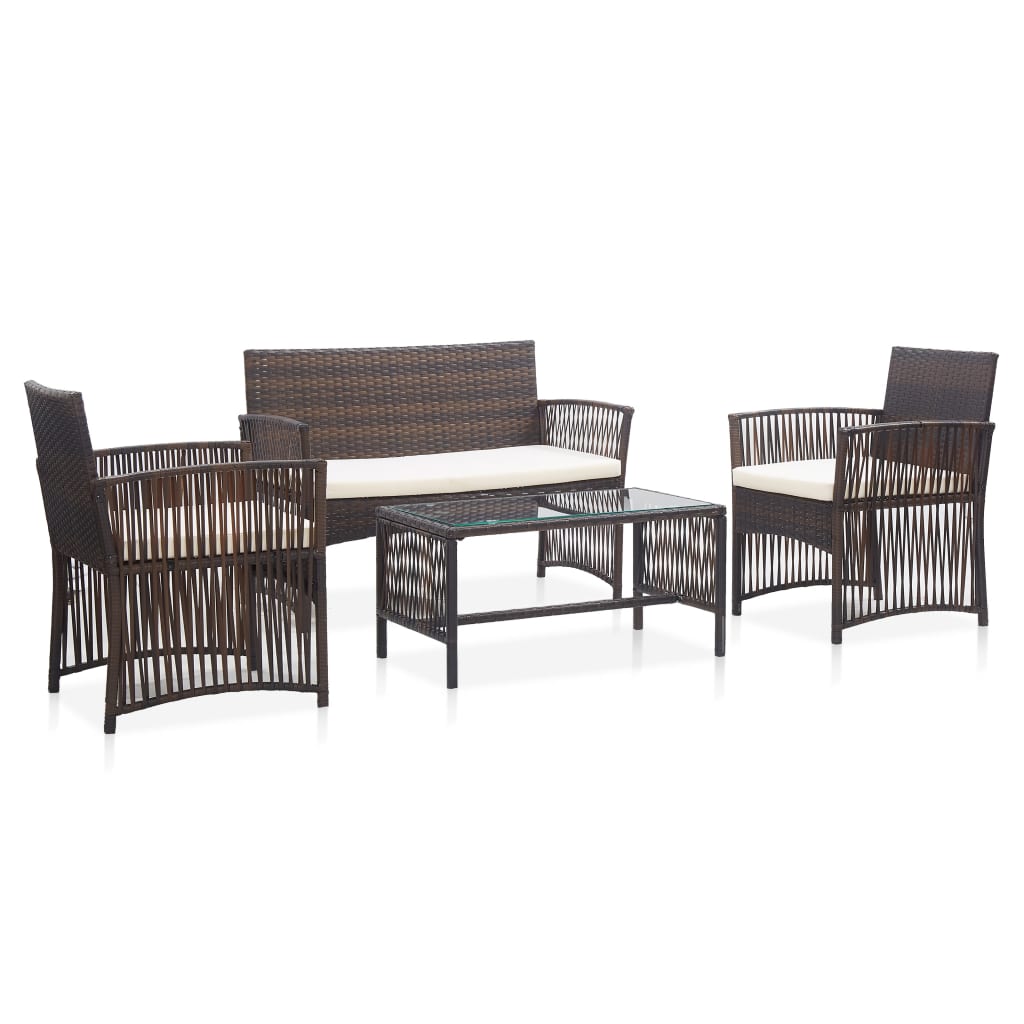 vidaXL Patio Furniture Set 4 Piece Patio Sofa Conversation Set Poly Rattan-2