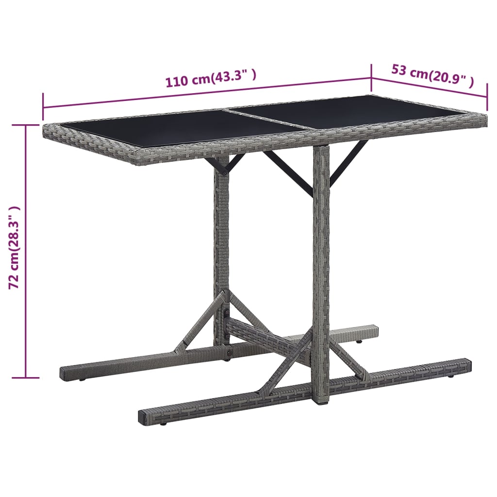 vidaXL Outdoor Dining Table Patio Garden Wicker Table with Glass Top PE Rattan-7