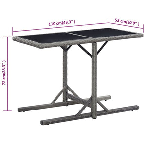 vidaXL Outdoor Dining Table Patio Garden Wicker Table with Glass Top PE Rattan-7