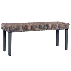 vidaXL Bench Dining Bench Wooden Seat Natural Kubu Rattan and Solid Mango Wood-13