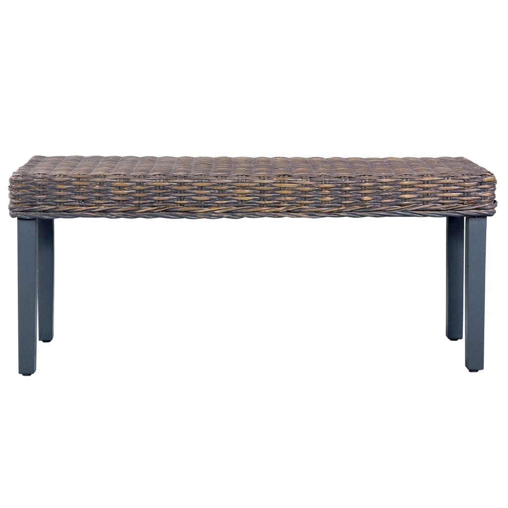 vidaXL Bench Dining Bench Wooden Seat Natural Kubu Rattan and Solid Mango Wood-15