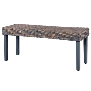 vidaXL Bench Dining Bench Wooden Seat Natural Kubu Rattan and Solid Mango Wood-10