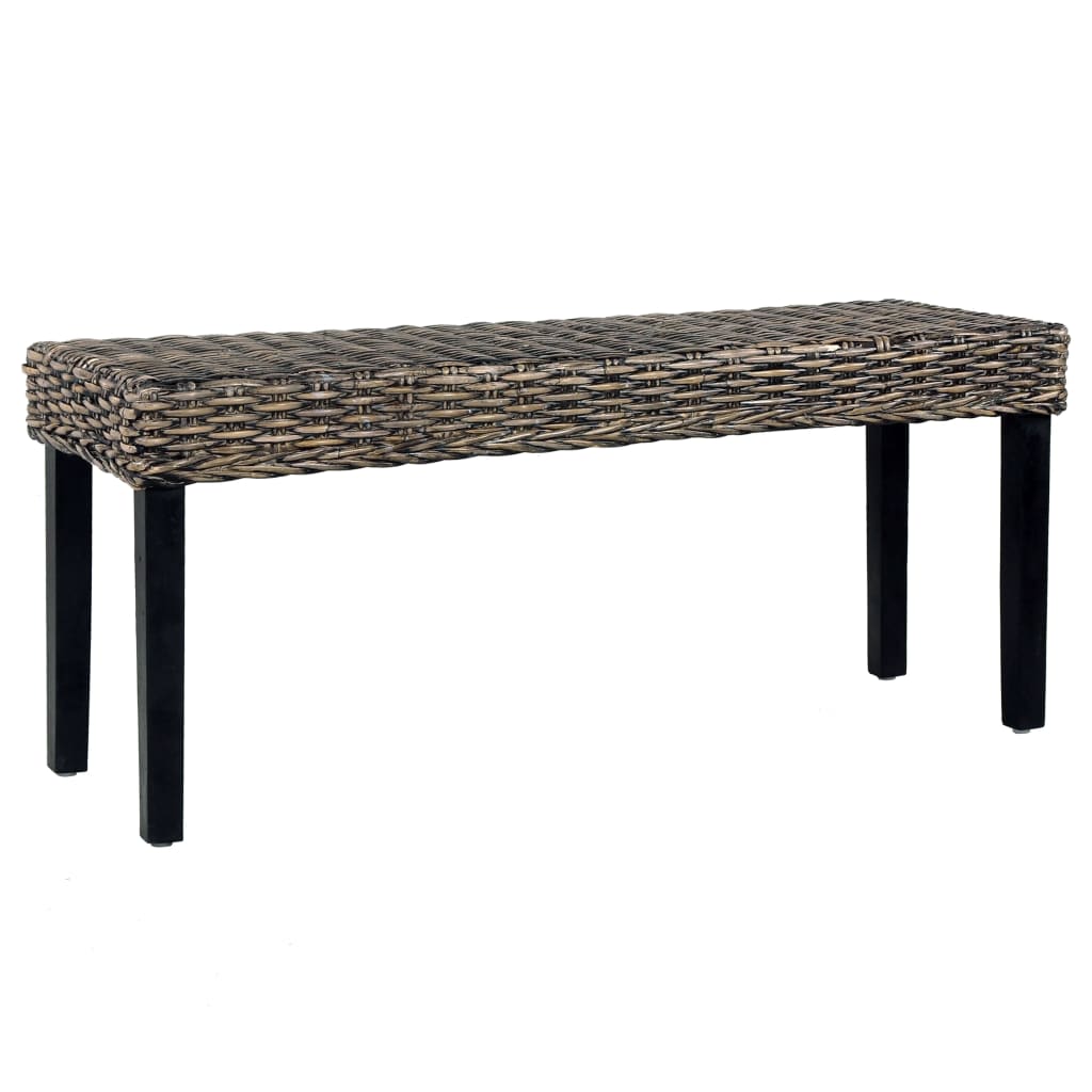 vidaXL Bench Dining Bench Wooden Seat Natural Kubu Rattan and Solid Mango Wood-7