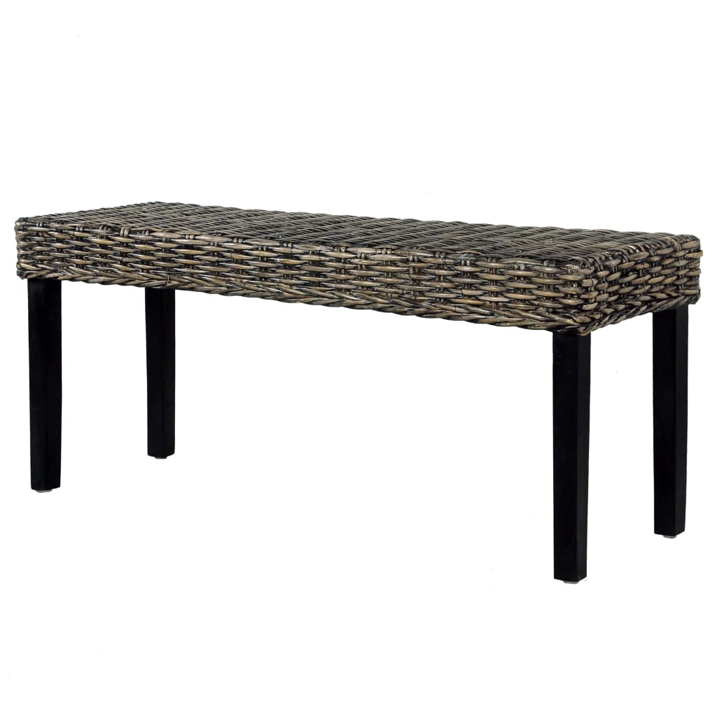 vidaXL Bench Dining Bench Wooden Seat Natural Kubu Rattan and Solid Mango Wood-16