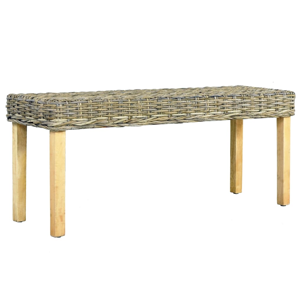 vidaXL Bench Dining Bench Wooden Seat Natural Kubu Rattan and Solid Mango Wood-19