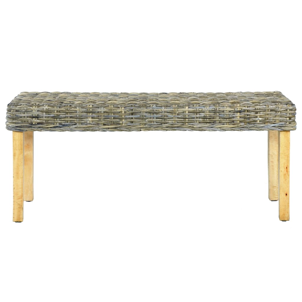 vidaXL Bench Dining Bench Wooden Seat Natural Kubu Rattan and Solid Mango Wood-1