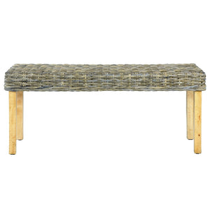 vidaXL Bench Dining Bench Wooden Seat Natural Kubu Rattan and Solid Mango Wood-1