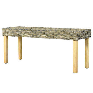 vidaXL Bench Dining Bench Wooden Seat Natural Kubu Rattan and Solid Mango Wood-18