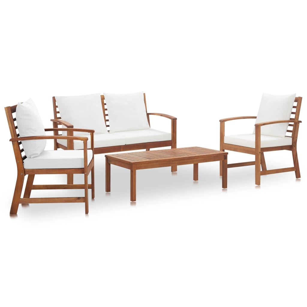 vidaXL Patio Furniture Set 4 Piece Bench Chair with Table Solid Acacia Wood-1