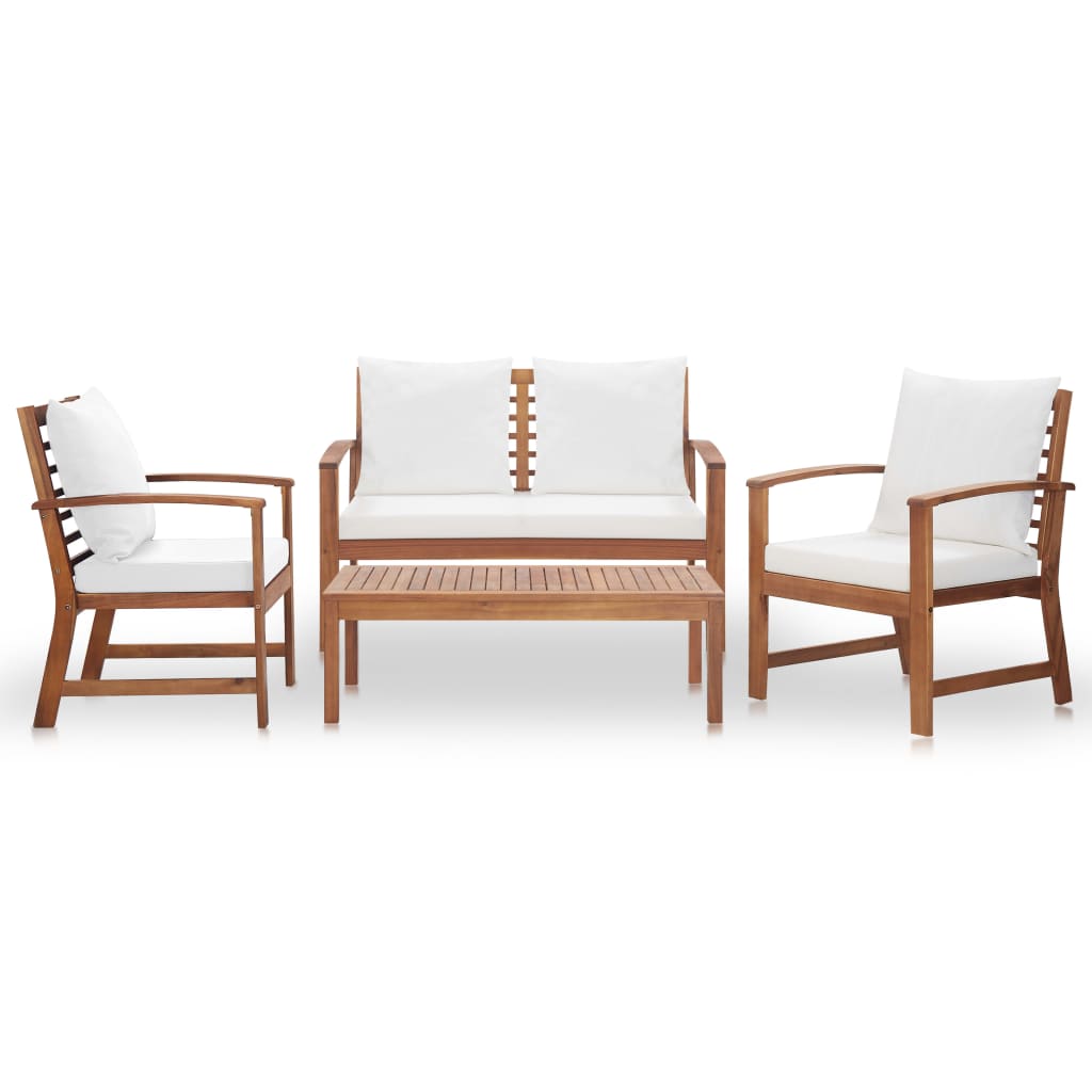 vidaXL Patio Furniture Set 4 Piece Bench Chair with Table Solid Acacia Wood-7